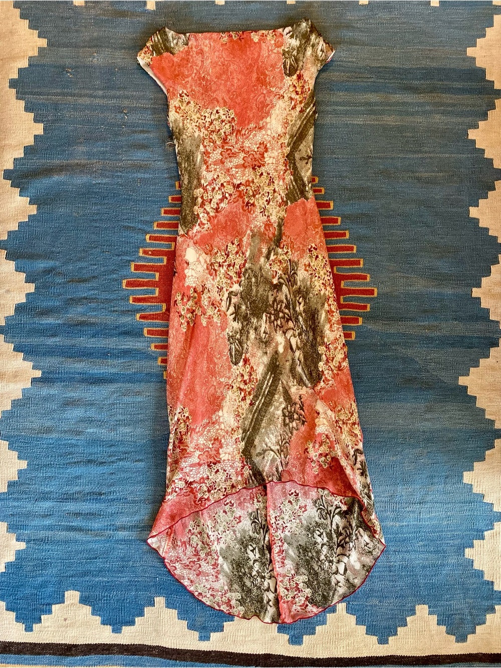 Floral Coral and Gray High-Low Maxi Dress